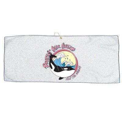 Respect Our Oceans Help The Whales Distressed Vintage Orca Large Microfiber Waffle Golf Towel