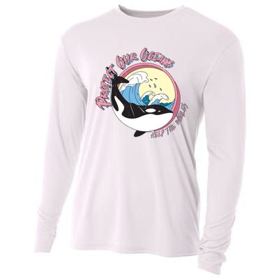 Respect Our Oceans Help The Whales Distressed Vintage Orca Cooling Performance Long Sleeve Crew