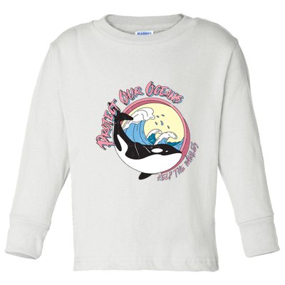 Respect Our Oceans Help The Whales Distressed Vintage Orca Toddler Long Sleeve Shirt