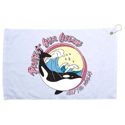 Respect Our Oceans Help The Whales Distressed Vintage Orca Grommeted Golf Towel