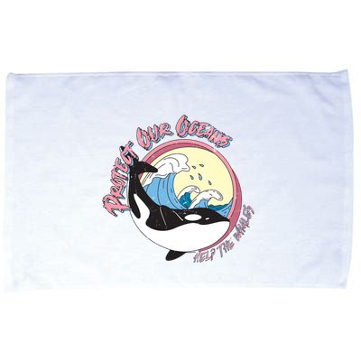 Respect Our Oceans Help The Whales Distressed Vintage Orca Microfiber Hand Towel
