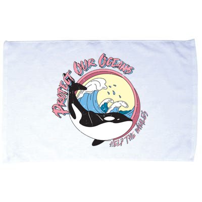 Respect Our Oceans Help The Whales Distressed Vintage Orca Microfiber Hand Towel