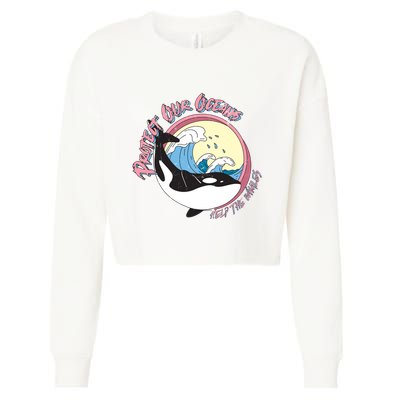 Respect Our Oceans Help The Whales Distressed Vintage Orca Cropped Pullover Crew