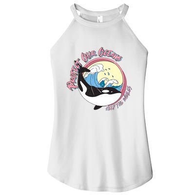 Respect Our Oceans Help The Whales Distressed Vintage Orca Women's Perfect Tri Rocker Tank