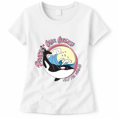 Respect Our Oceans Help The Whales Distressed Vintage Orca Womens T-Shirt