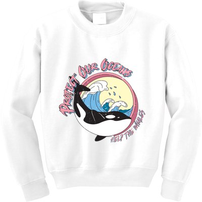 Respect Our Oceans Help The Whales Distressed Vintage Orca Kids Sweatshirt