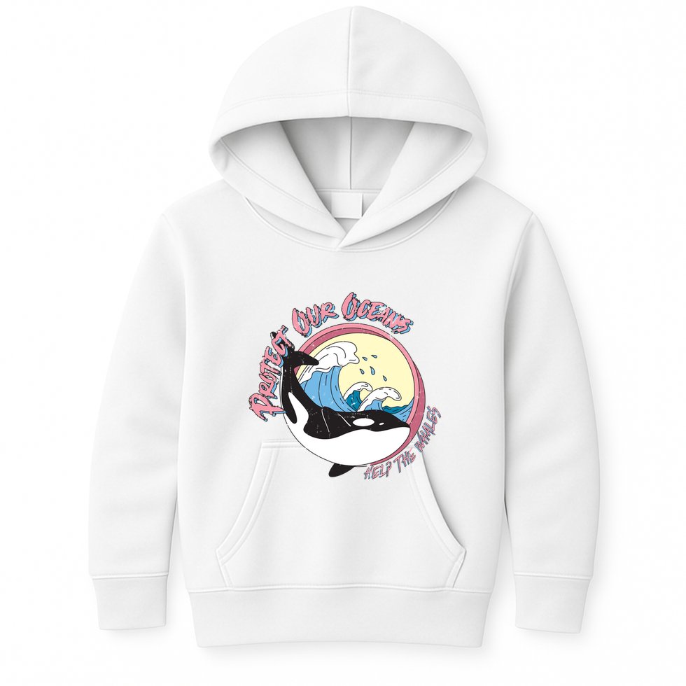 Respect Our Oceans Help The Whales Distressed Vintage Orca Kids Hoodie
