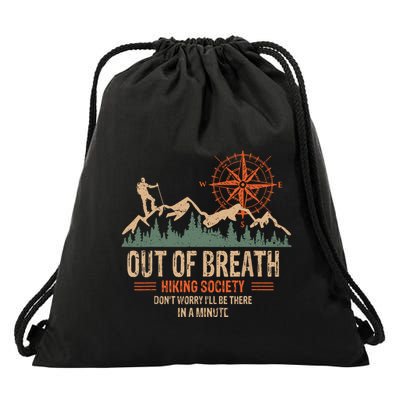 Retro Out Of Breath Hiking Society Gift For Hiker Drawstring Bag