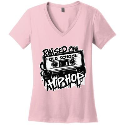 Raised On Old School Hip Hop Anniversary Cassette Graffiti Women's V-Neck T-Shirt