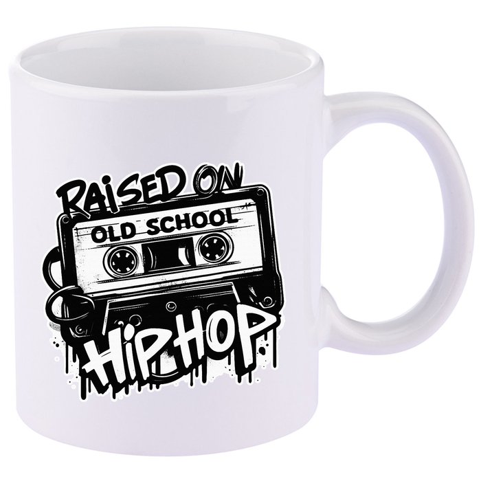 Raised On Old School Hip Hop Anniversary Cassette Graffiti 11oz C Handle Ceramic Mug