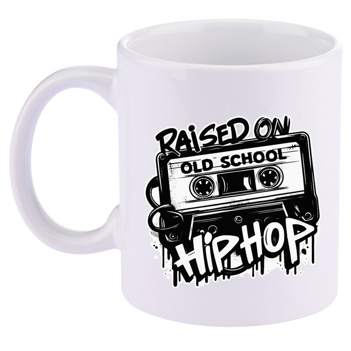 Raised On Old School Hip Hop Anniversary Cassette Graffiti 11oz C Handle Ceramic Mug