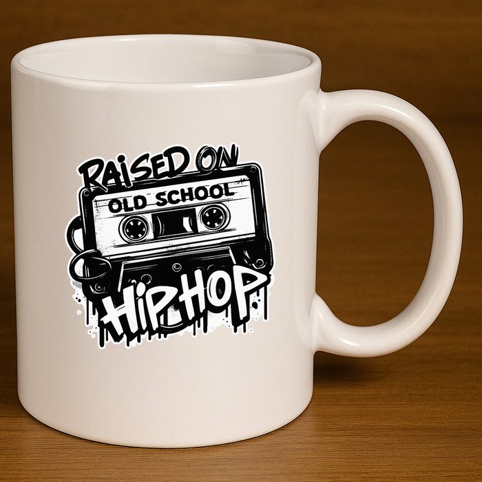 Raised On Old School Hip Hop Anniversary Cassette Graffiti 11oz C Handle Ceramic Mug