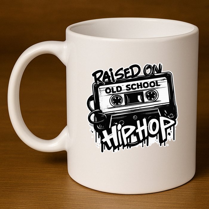 Raised On Old School Hip Hop Anniversary Cassette Graffiti 11oz C Handle Ceramic Mug