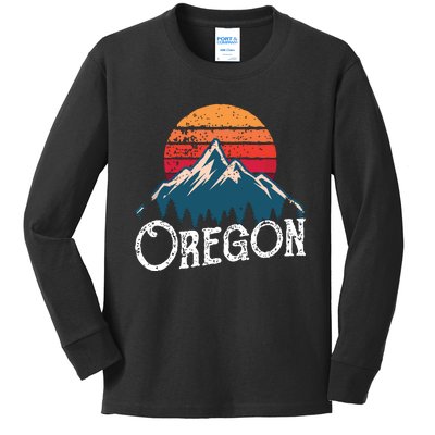 Retro Oregon Or Mountains Outdoor Wildness Kids Long Sleeve Shirt