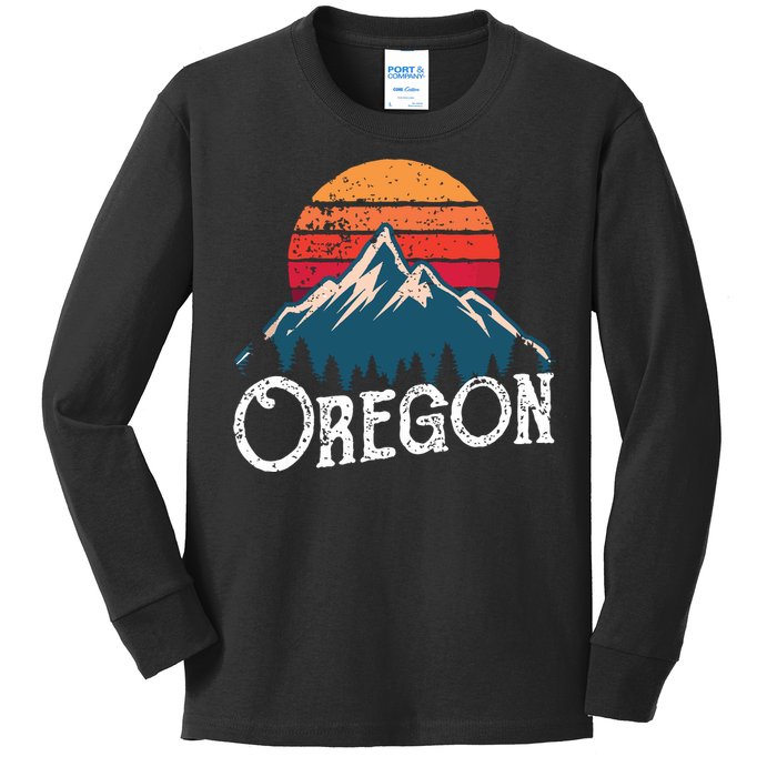 Retro Oregon Or Mountains Outdoor Wildness Kids Long Sleeve Shirt