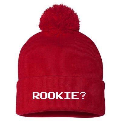 Rookie? Retro Video Game Pixel Basketball Logo Pom Pom 12in Knit Beanie