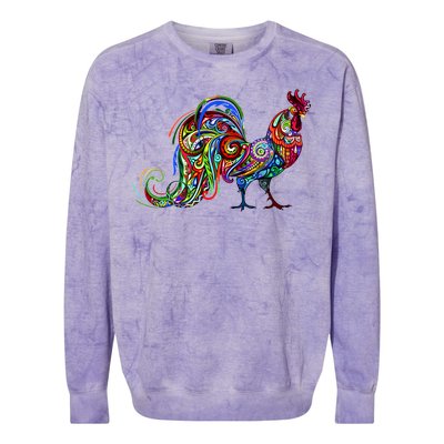 Rooster Trippy Cockerel Cock Colorblast Crewneck Sweatshirt