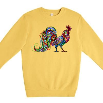 Rooster Trippy Cockerel Cock Premium Crewneck Sweatshirt