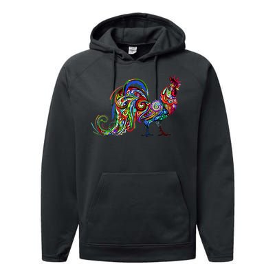 Rooster Trippy Cockerel Cock Performance Fleece Hoodie