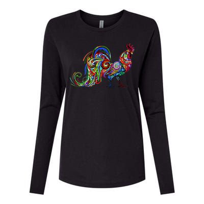 Rooster Trippy Cockerel Cock Womens Cotton Relaxed Long Sleeve T-Shirt