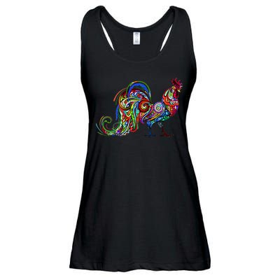 Rooster Trippy Cockerel Cock Ladies Essential Flowy Tank