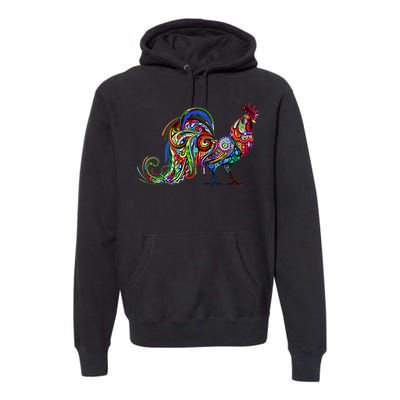 Rooster Trippy Cockerel Cock Premium Hoodie