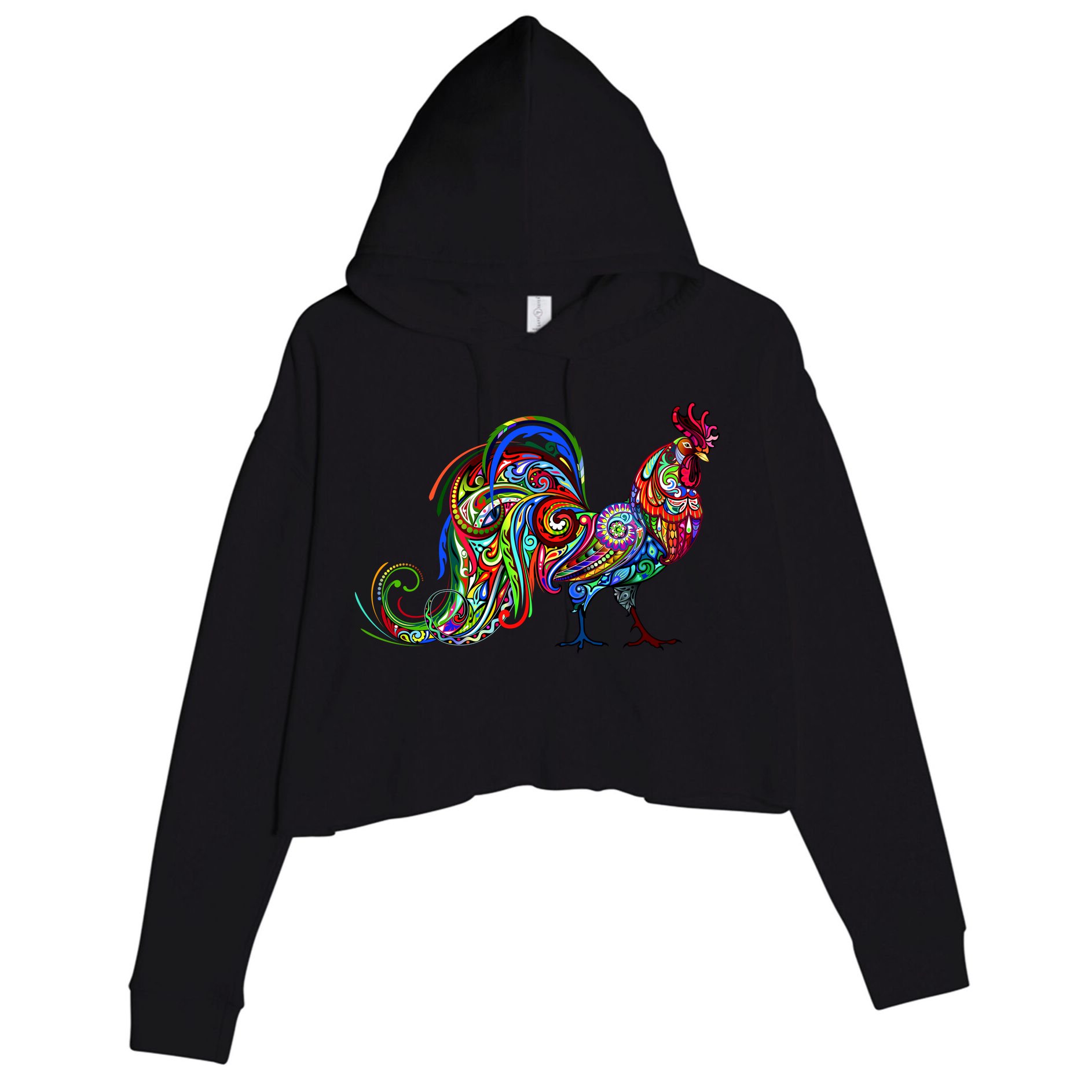 Rooster Trippy Cockerel Cock Crop Fleece Hoodie