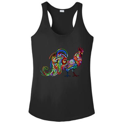Rooster Trippy Cockerel Cock Ladies PosiCharge Competitor Racerback Tank