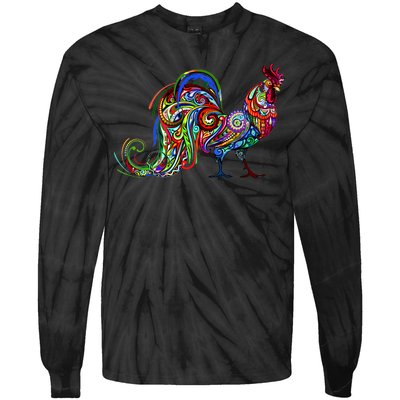 Rooster Trippy Cockerel Cock Tie-Dye Long Sleeve Shirt