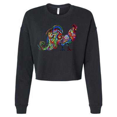 Rooster Trippy Cockerel Cock Cropped Pullover Crew