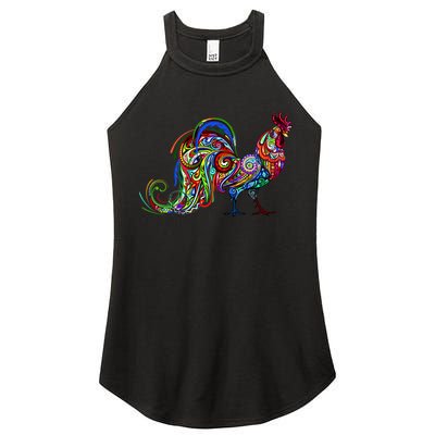 Rooster Trippy Cockerel Cock Women's Perfect Tri Rocker Tank