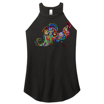 Rooster Trippy Cockerel Cock Women’s Perfect Tri Rocker Tank