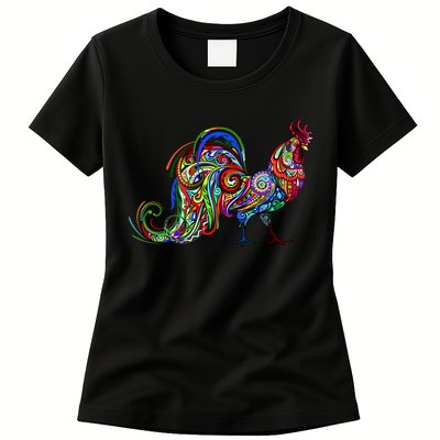 Rooster Trippy Cockerel Cock Womens T-Shirt