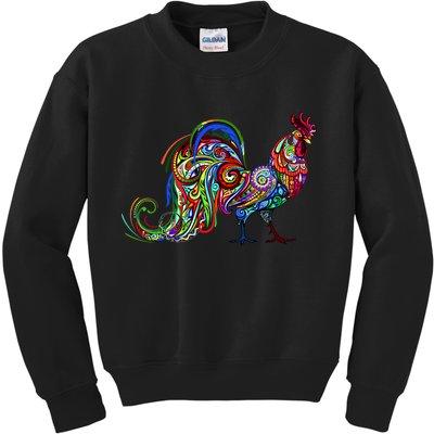 Rooster Trippy Cockerel Cock Kids Sweatshirt