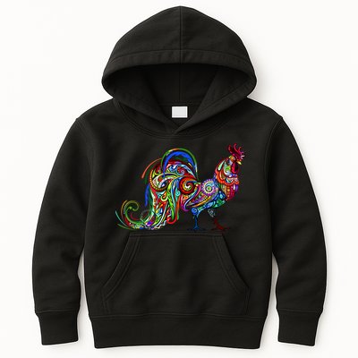 Rooster Trippy Cockerel Cock Kids Hoodie