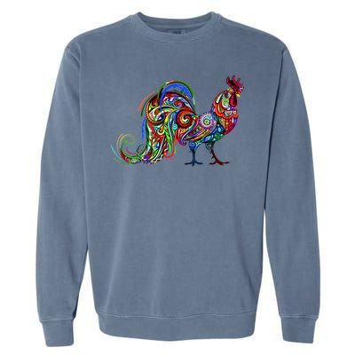 Rooster Trippy Cockerel Cock Garment-Dyed Sweatshirt