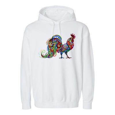 Rooster Trippy Cockerel Cock Garment-Dyed Fleece Hoodie