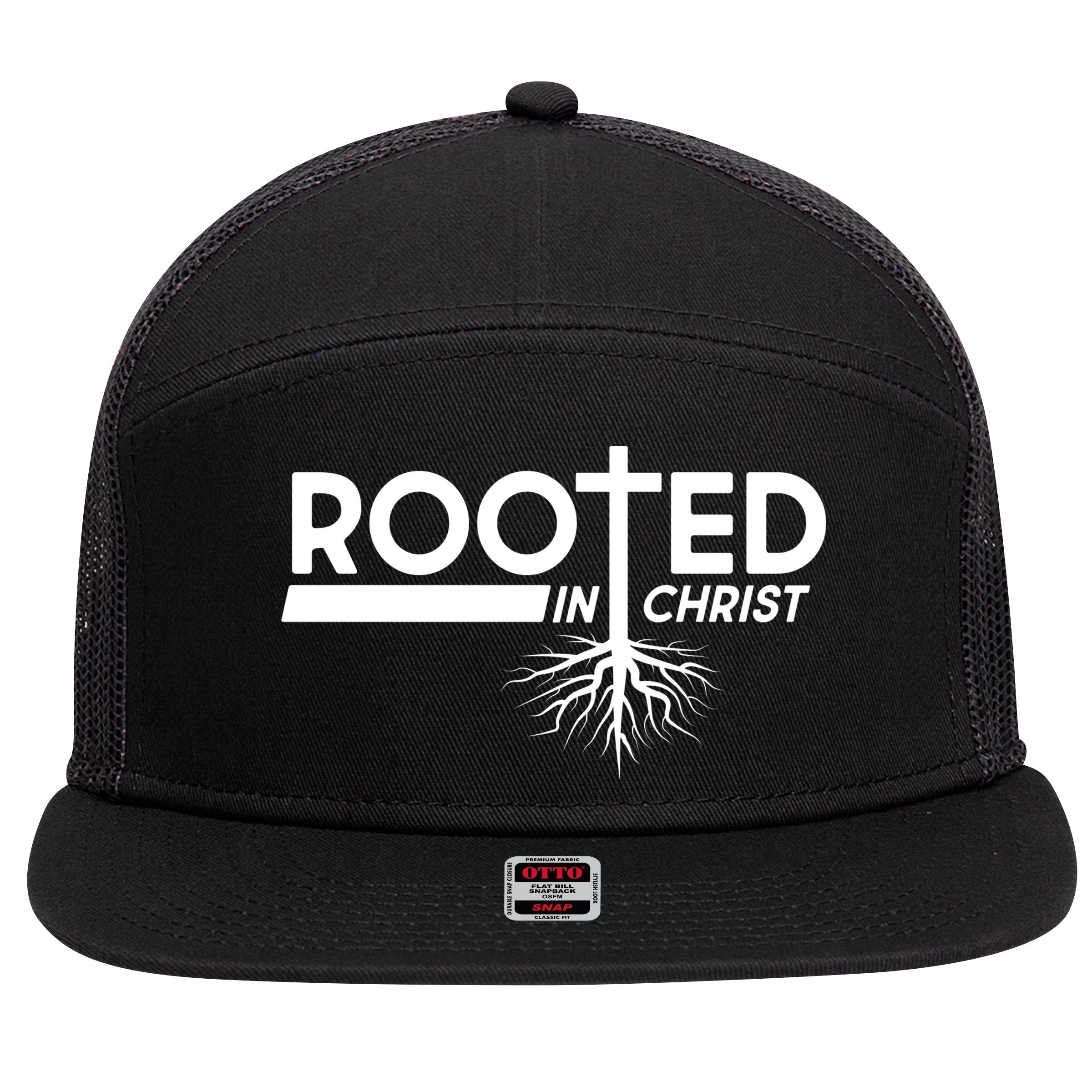Rooted In Christ Tree Roots 7 Panel Mesh Trucker Snapback Hat