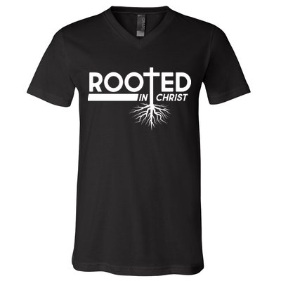 Rooted In Christ Tree Roots V-Neck T-Shirt