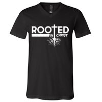 Rooted In Christ Tree Roots V-Neck T-Shirt