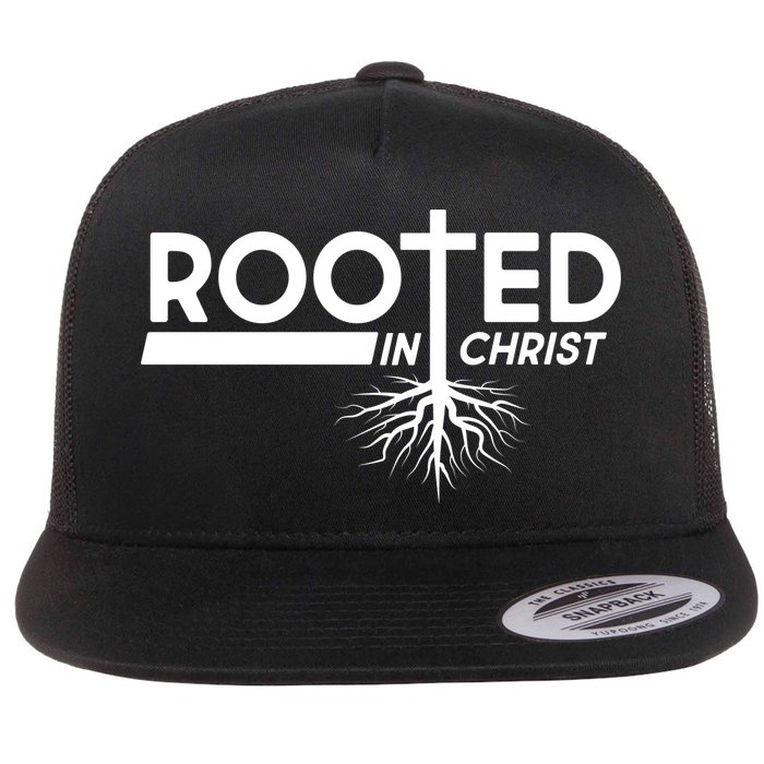 Rooted In Christ Tree Roots Flat Bill Trucker Hat