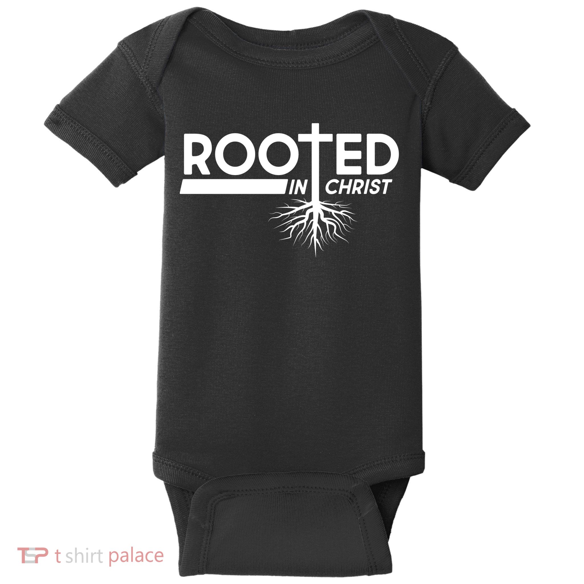 Rooted In Christ Tree Roots Baby Bodysuit