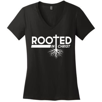 Rooted In Christ Tree Roots Women's V-Neck T-Shirt