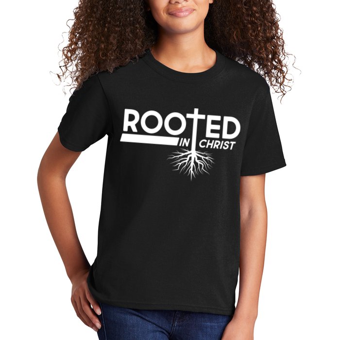Rooted In Christ Tree Roots Kids T-Shirt