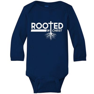 Rooted In Christ Tree Roots Baby Long Sleeve Bodysuit