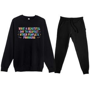 Respect Other Peoples Pronouns Positive Quote Cute Gift Premium Crewneck Sweatsuit Set