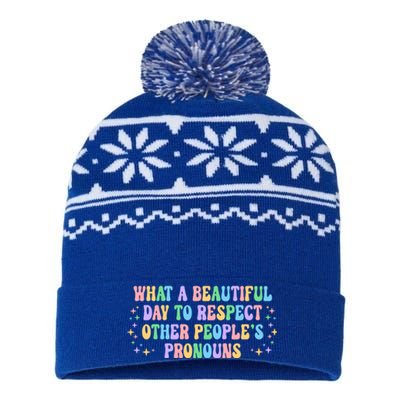 Respect Other Peoples Pronouns Positive Quote Cute Gift USA-Made Snowflake Beanie