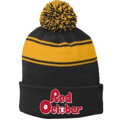 Red October Philadelphia Vintage Stripe Pom Pom Beanie