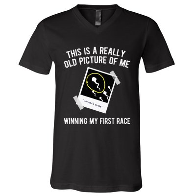 Really Old Picture Of Me First Race Funny Saying Gag Gift V-Neck T-Shirt