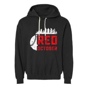 Red October Philly Philadelphia Baseball Retro Skyline Garment-Dyed Fleece Hoodie